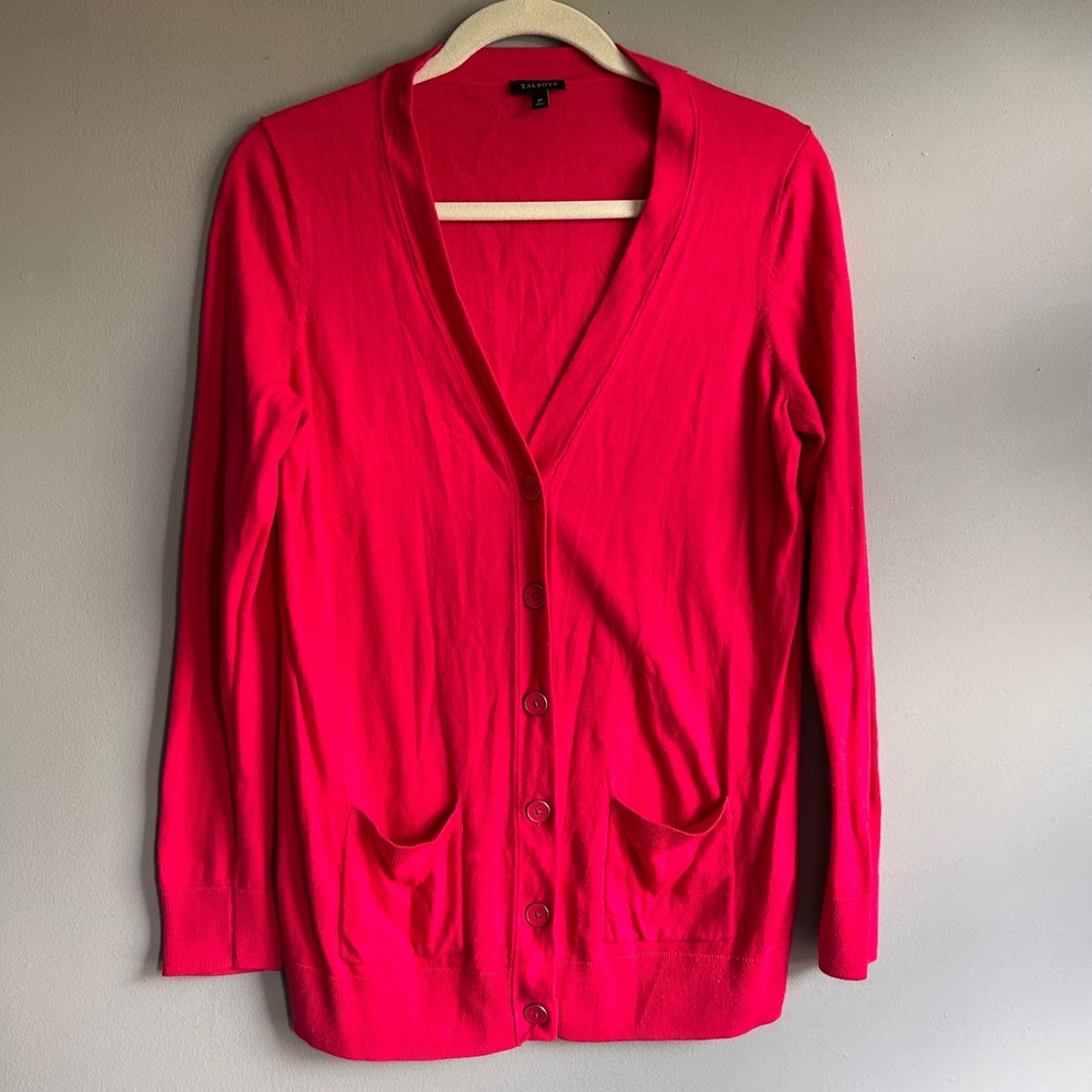 Talbots‎ Pink V-Neck Button Front Cardigan Sweater Two Pockets Size M CN904